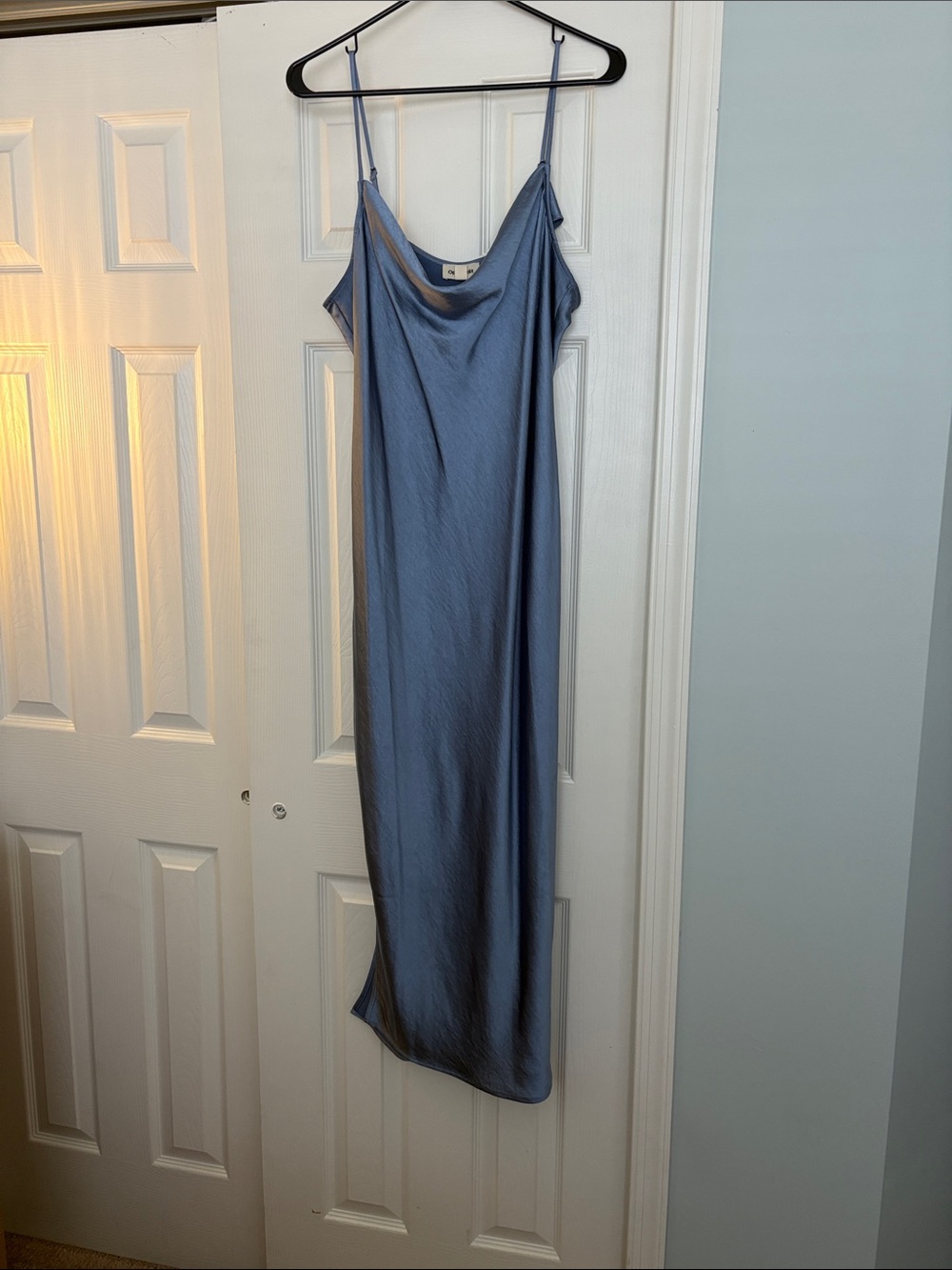 Satin Cowl Neck Maxi Slip Dress in Slate Blue